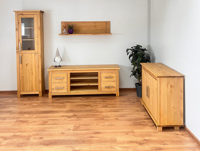 Set living Theona 2 din lemn masiv de pin natur, 4 piese - LunaHome.ro