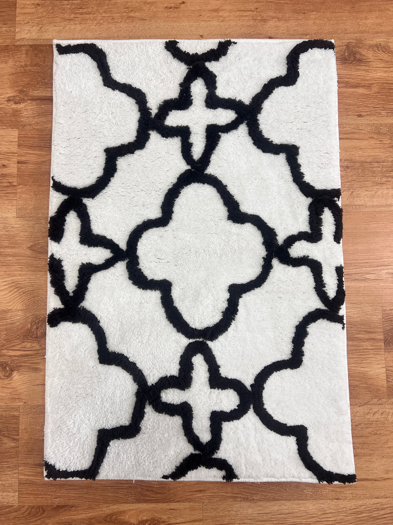 Covor shaggy Hunter cu model geometric alb negru - LunaHome.ro