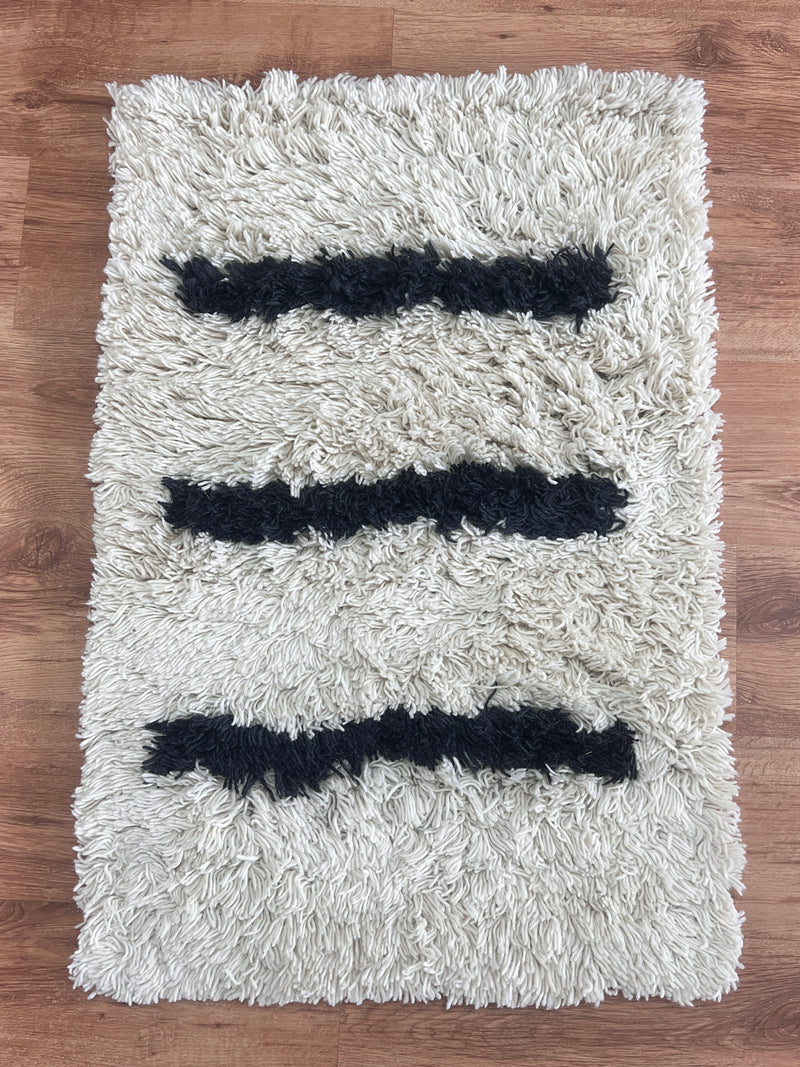 Covor din lana naturala LeGer cu aspect Boho crem 60x90 cm - LunaHome.ro