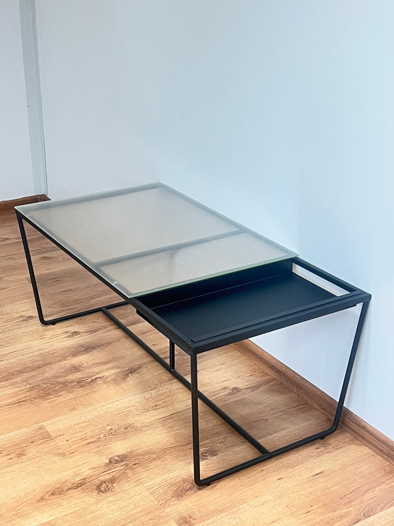Masuta de cafea Shelley LeGer din metal si sticla, 110 cm lungime - LunaHome.ro
