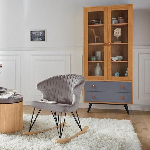 Vitrină LEON cu design scandinav, natur cu gri, 180 cm inaltime - LunaHome.ro